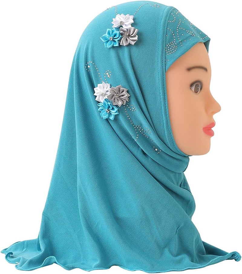 GREUS Girls Hijab Scarf Kids Muslim Headscarf Flower Islamic Arab Head Scarf Wrap One Piece Instant Hijabs for 2-6Y - Image 2